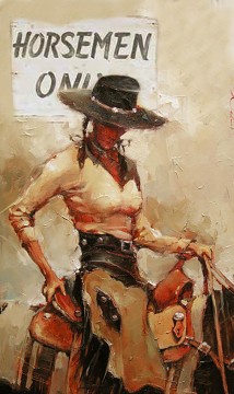 cowgirl and horseman only western original Oil Paintings